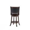 Counter Height Barstool in Dark Brown Wood Finish with Black Padded Swivel Seat