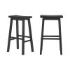 Set of 2 Farmhouse Bar Height Saddle Seat Barstool in Charcoal Black Wood Finish