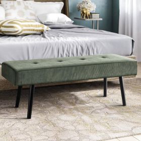 Mid-Century Green Corduroy Upholstered End of Bed Bench with Black Metal Legs