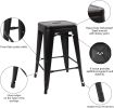 Set of 4 - 24-in. Indoor/Outdoor Backless Stacking Black Metal Barstools