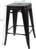 Set of 4 - 24-in. Indoor/Outdoor Backless Stacking Black Metal Barstools