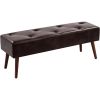 Mid-Century Bed Bench with Dark Brown Leather Upholstered Seat Solid Wood Legs