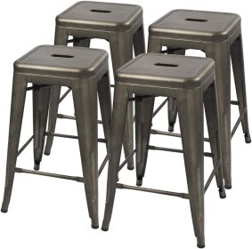 Set of 4 - 24-in. Indoor/Outdoor Backless Stacking Gunmetal Grey Metal Barstools