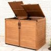 Outdoor Solid Wood Trash Can Garbage Bin Storage Shed - Holds 2 Trash Bins