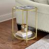 Round Accent Side Table Gold Metal Glass Top Bottom Shelf End Table