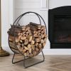 Indoor/Outdoor 2-ft. Round Black Powder-Coated Steel Firewood Log Rack