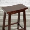 Set of 2 Farmhouse Counter Height Saddle Bar Stools in Brown Walnut Wood Finish