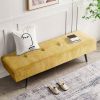 Modern Yellow Corduroy Upholstered End of Bed Bench with Black Metal Legs