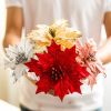 Christmas Tree Wreath Rattan Horn Decoration Accessories Christmas Simulation Flannel Flowers