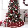 Christmas Decoration White Ball Circle Linen Tree Skirt Red Hair Ball Tree Skirt Tree Bottom Dress Up Apron Atmosphere Arrangement