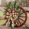 1pc Christmas Red Wagon Wheel Wreath, Front Door Reusable Vintage Xmas Garland, Artificial Flower Funny Outdoor Indoor Xmas Tree Decor