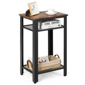 3-Tier Industrial End Table with Metal Mesh Storage Shelves