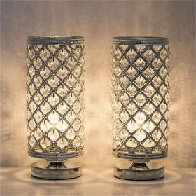 Crystal Table Lamps - Set of 2 with Clear Crystal Lamp Shade;  Silver