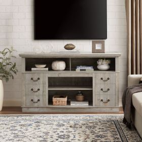 Traditional TV Media Stand Farmhouse Rustic Entertainment Console for TV Up to 65" with Open and Closed Storage Space, Light Gray, 60"W*15.75"D*34.25"