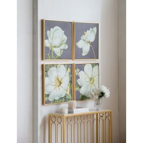 Set of 4 White and Gold Botanical Wall Art Prints, Home Decor for Living Room Dining Room Bedroom Hallway, 20' x 20'