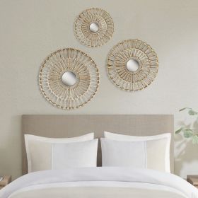 Round Natural Fiber and Mirror 3-piece Wall Decor Set