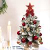 2ft Tabletop Christmas Tree with Light Artificial Small Mini Red Christmas Decoration with Flocked Snow