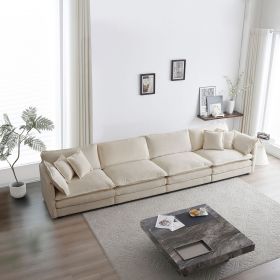 Free Combination Modular Sofa Free,4 Seater Sofa Comfy Chenille Fabric,Sectional Sofa Couch,Beige Chenille