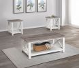 White Brown 3-Piece Set Table Top Cocktail Rectangular Coffee Table and Two Matching Square End Tables Living Room Wooden Furniture