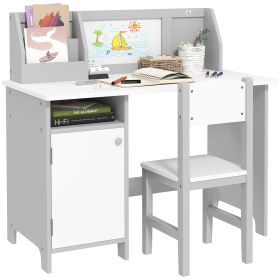 Qaba Toddler Desk and Chair Set, Kids Writing Desk Study Table for Children with Whiteboard, Storage Cabinet, Child Furniture, Art Gifts for Kids