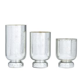 DecMode 3-Slot Silver Glass Pillar Hurricane Lamp with Faux Mercury Glass Finish, Set of 3