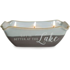 Pavilion Gift Company Plain Love Lives Here-Life is Better at The Lake 3 Wick Ceramic Tranquility Scented Candle, White, Black