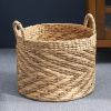 Round Water Hyacinth Seagrass Woven Basket with Handles - 15" x 15" x 15" - Natural Brown - For Clothes, Towels, Canvas