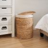 Ludmilla Round Tall Water Hyacinth Woven Wicker Laundry Hamper with Lid - For Clothes, Canvas, Toys and Book Storage with Removable Liner - 15" x 15"