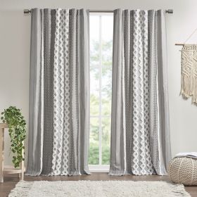 Cotton Printed Curtain Panel with Chenille Stripe and Lining(Only 1 Pc Panel)