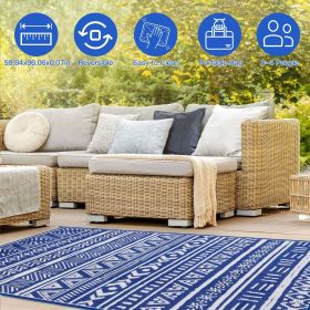 4.98x8FT Reversible Outdoor Rug Waterproof Mat with Storage Bag Portable Plastic Carpet Indoor Outdoor Activity for Picnic Patio Deck RV Trip Blue & W