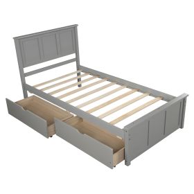 Practical Twin-Size Platform Storage Bed, Two Easy-Move Drawers with Wheels, Modern Gray Frame