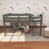 ElbrusLow Grey Loft Bed with Storage, Space Saver Full Size Kids Loft Bed with Stairs for Toddlers Assembled in Sturdy Solid Wood