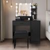 FCH Large Vanity Set with 10 LED Bulbs; Makeup Table with Cushioned Stool; 3 Storage Shelves 1 Drawer 1 Cabinet; Dressing Table Dresser Desk for Women