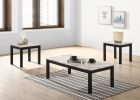 Majestic Beautiful White Faux Marble Top 1x Coffee Table and 2x End Tables 3pc Coffee Table Set Black Legs Living Room Furniture