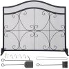 VEVOR Fireplace Screen, 38 x 26.5 Inch,Heavy Duty Iron Freestanding Spark Guard with Support, Metal Mesh Craft, Broom Tong Shovel Poker Included for F