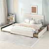 Queen Upholstered Platform Bed with Twin Size Trundle and Two Drawers, Beige