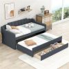 Twin Size Upholstered Daybed with Trundle and Three Drawers,Grey