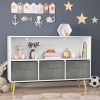 Kids bookcase with Collapsible Fabric Drawers, Children's Book Display, Toy Storage Cabinet Organizer, White/Gray