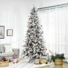 9 ft Pine Snow Flocked Artificial Christmas Tree with 616 Realistic Cedar Branches, Auto Open, Home Holiday Decoration, Green