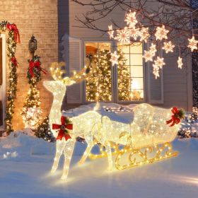 6 Feet Christmas Lighted Reindeer and Santa's Sleigh Decoration with 4 Stakes