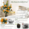 Artificial Camellia Tree, 35in Faux Camellia Plant in Pot with Orange Flowers for Spring Home Front Door Outdoor Indoor Decoration