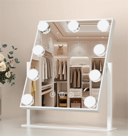 Hollywood Makeup Mirror with Lights, Lighted Vanity Mirror with 9 Dimmable Bulbs and 3 Color Lighting Modes, Smart Touch Control, Plug in Light Up Mir