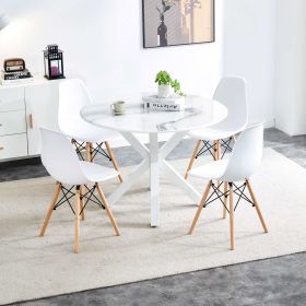 1+4,5pieces dining set,42.1"WHITE Table cross leg Mid-century Dining Table for 4-6 people With Round Mdf Table Top, Pedestal Dining Table, End Table L