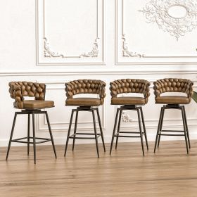 Technical Leather Woven Bar Stool Set of 4,Black legs Barstools No Adjustable Kitchen Island Chairs,360 Swivel Bar Stools Upholstered Bar Chair Counte