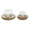 DecMode 2-Slot Brown Wood Tealight Hurricane Lamp, Set of 2