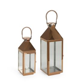 Kestrel Outdoor Stainless Steel Lantern Set, Rose Gold