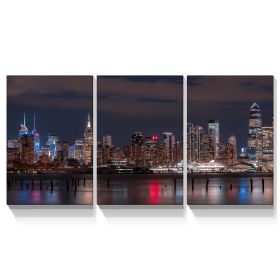 3 panels Framed Canvas City Night Scape Wall Art Decor,3 Pieces Mordern Canvas Painting Decoration Painting for Chrismas Gift, Office,Dining room