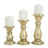 DecMode 3 Candle Gold Mango Wood Turned Style Pillar Candle Holder, Set of 3