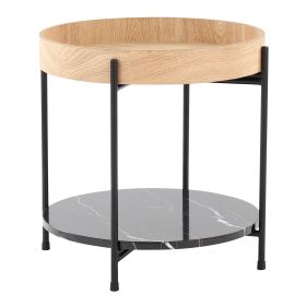 Daniella Contemporary End Table in Black Metal and Natural Wood with Black Marble Accent by LumiSource