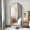 Aluminum alloy thin edged right angled arched black full-length mirror with stand 71 *31 * 2 inch Bathroom Vanity Mirror for Bedroom Entryway